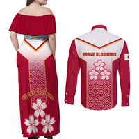 Japan Rugby Couples Matching Off Shoulder Maxi Dress and Long Sleeve Button Shirts Brave Blossoms Japanese Motif Pattern - Wonder Print Shop