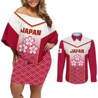 Japan Rugby Couples Matching Off Shoulder Short Dress and Long Sleeve Button Shirts Brave Blossoms Japanese Motif Pattern - Wonder Print Shop