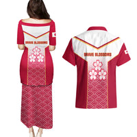 Japan Rugby Couples Matching Puletasi Dress and Hawaiian Shirt Brave Blossoms Japanese Motif Pattern - Wonder Print Shop