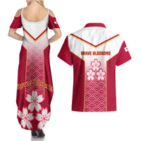 Japan Rugby Couples Matching Summer Maxi Dress and Hawaiian Shirt Brave Blossoms Japanese Motif Pattern - Wonder Print Shop