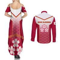 Japan Rugby Couples Matching Summer Maxi Dress and Long Sleeve Button Shirts Brave Blossoms Japanese Motif Pattern - Wonder Print Shop