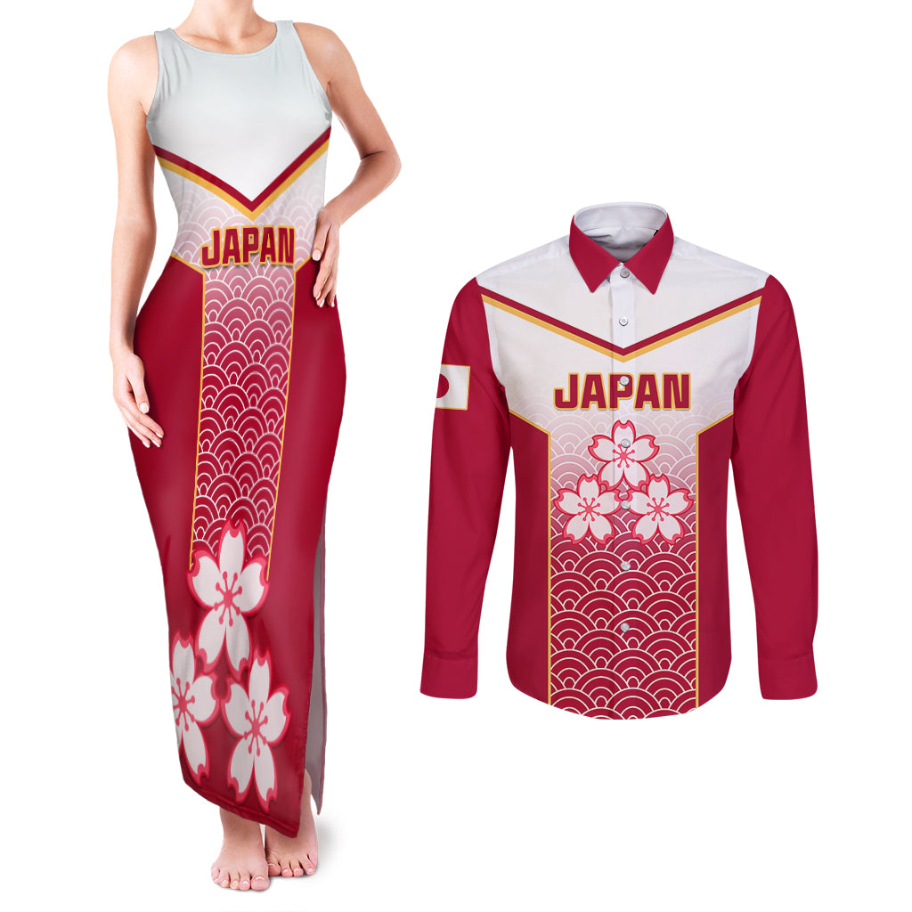 Japan Rugby Couples Matching Tank Maxi Dress and Long Sleeve Button Shirts Brave Blossoms Japanese Motif Pattern - Wonder Print Shop