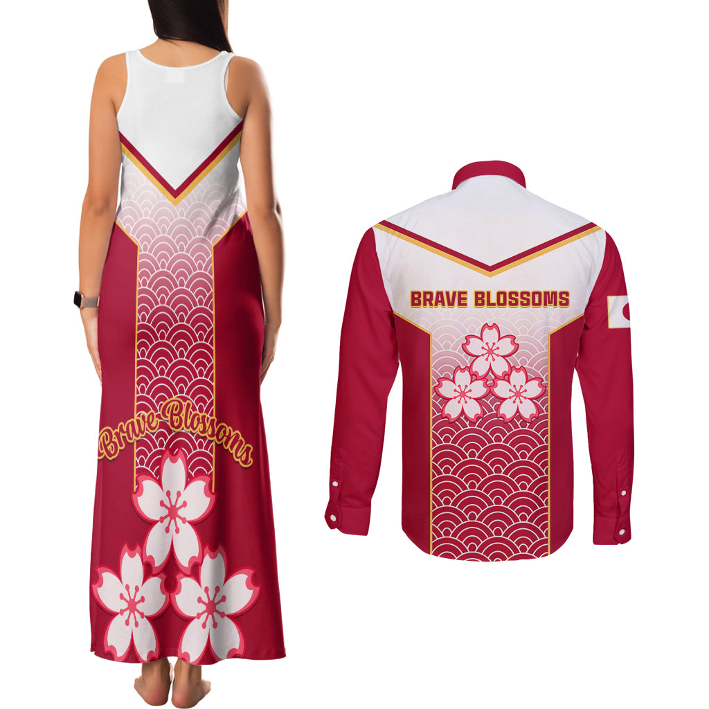 Japan Rugby Couples Matching Tank Maxi Dress and Long Sleeve Button Shirts Brave Blossoms Japanese Motif Pattern - Wonder Print Shop