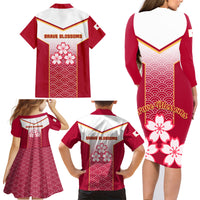 Japan Rugby Family Matching Long Sleeve Bodycon Dress and Hawaiian Shirt Brave Blossoms Japanese Motif Pattern - Wonder Print Shop
