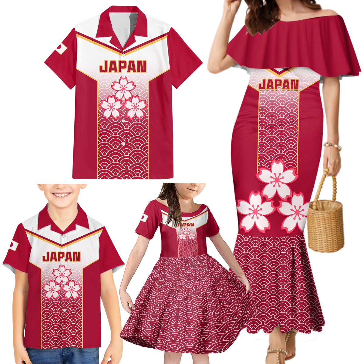 Japan Rugby Family Matching Mermaid Dress and Hawaiian Shirt Brave Blossoms Japanese Motif Pattern - Wonder Print Shop