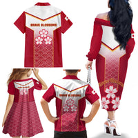 Japan Rugby Family Matching Off Shoulder Long Sleeve Dress and Hawaiian Shirt Brave Blossoms Japanese Motif Pattern - Wonder Print Shop