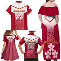 Japan Rugby Family Matching Off Shoulder Maxi Dress and Hawaiian Shirt Brave Blossoms Japanese Motif Pattern - Wonder Print Shop