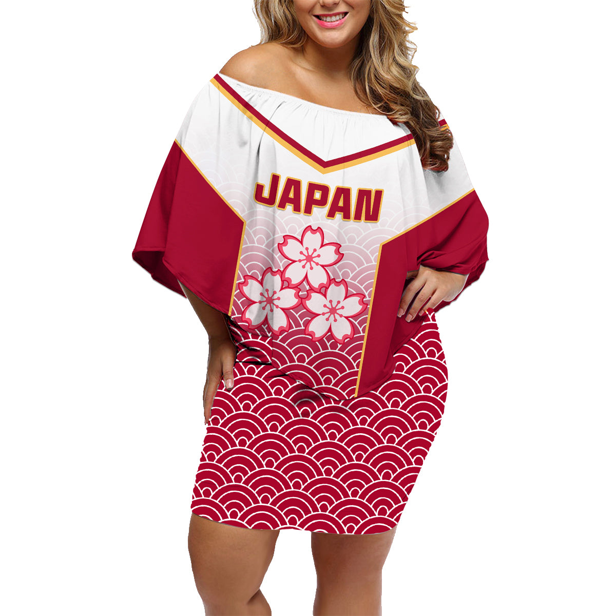 Japan Rugby Family Matching Off Shoulder Short Dress and Hawaiian Shirt Brave Blossoms Japanese Motif Pattern - Wonder Print Shop