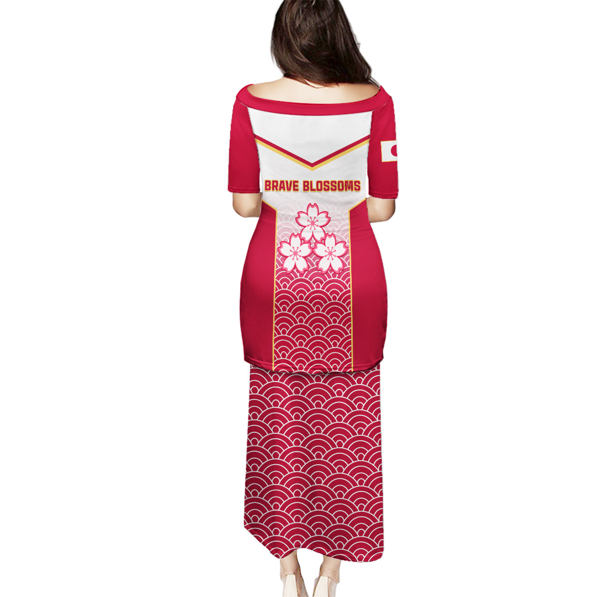 Japan Rugby Family Matching Puletasi Dress and Hawaiian Shirt Brave Blossoms Japanese Motif Pattern - Wonder Print Shop