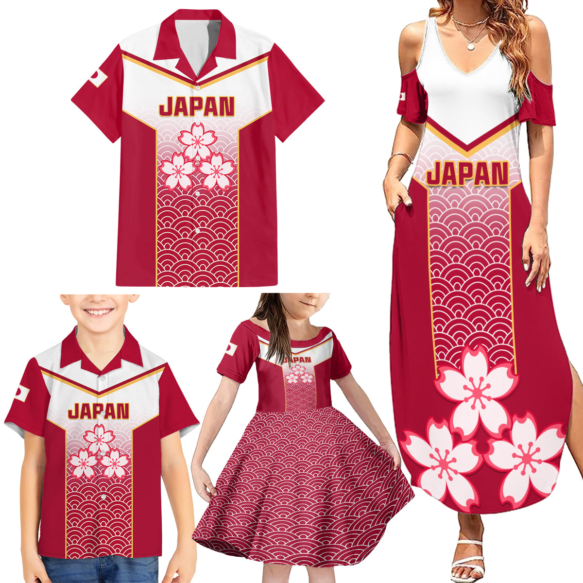 Japan Rugby Family Matching Summer Maxi Dress and Hawaiian Shirt Brave Blossoms Japanese Motif Pattern - Wonder Print Shop