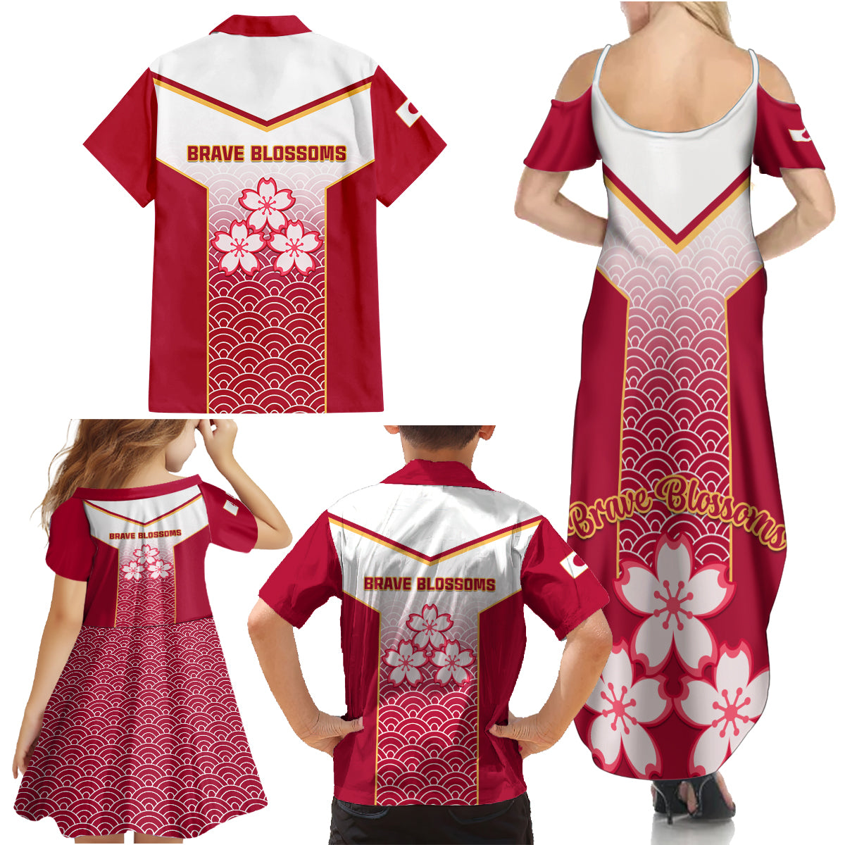 Japan Rugby Family Matching Summer Maxi Dress and Hawaiian Shirt Brave Blossoms Japanese Motif Pattern - Wonder Print Shop