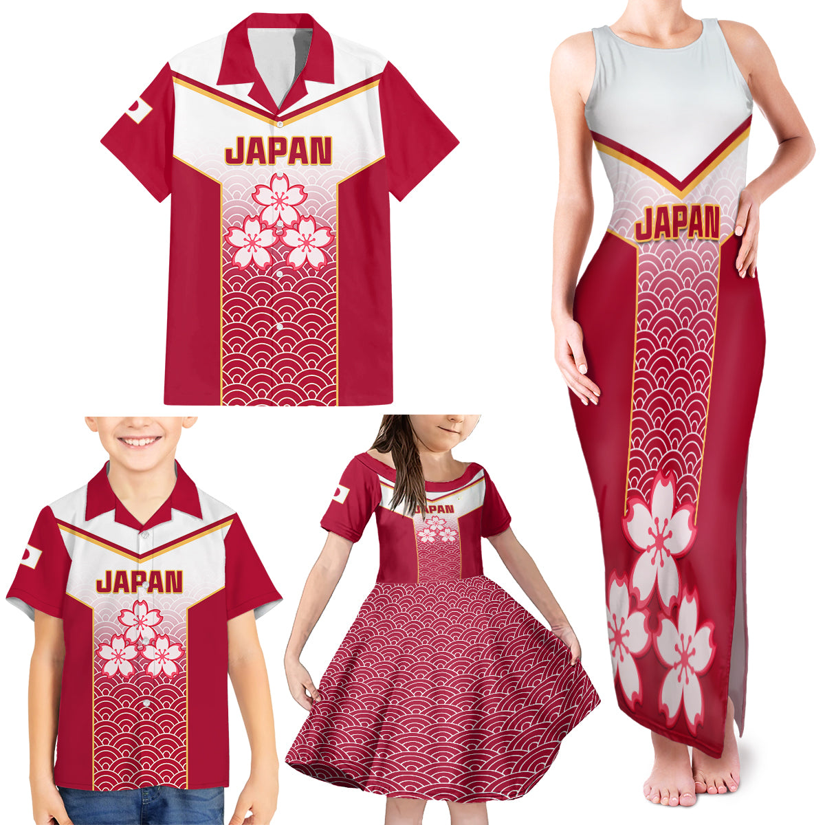 Japan Rugby Family Matching Tank Maxi Dress and Hawaiian Shirt Brave Blossoms Japanese Motif Pattern - Wonder Print Shop
