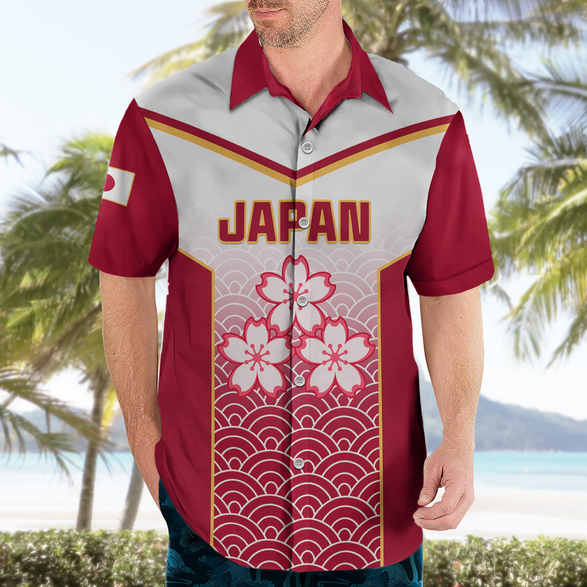 Japan Rugby Hawaiian Shirt Brave Blossoms Japanese Motif Pattern - Wonder Print Shop