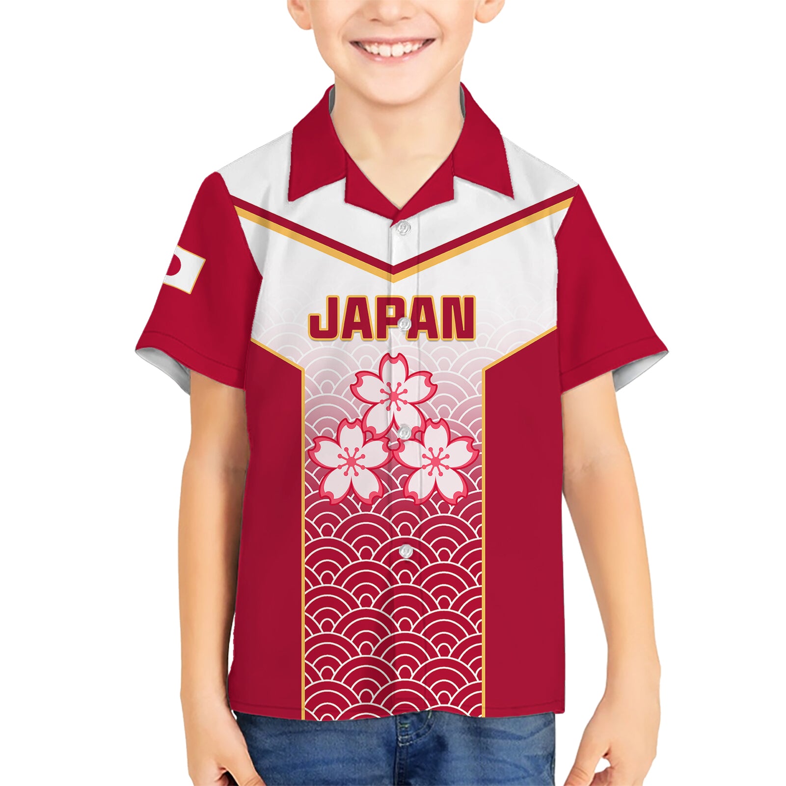 Japan Rugby Kid Hawaiian Shirt Brave Blossoms Japanese Motif Pattern - Wonder Print Shop