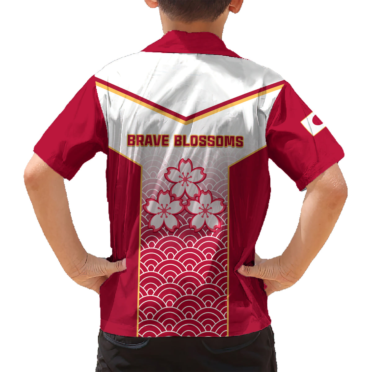 Japan Rugby Kid Hawaiian Shirt Brave Blossoms Japanese Motif Pattern - Wonder Print Shop