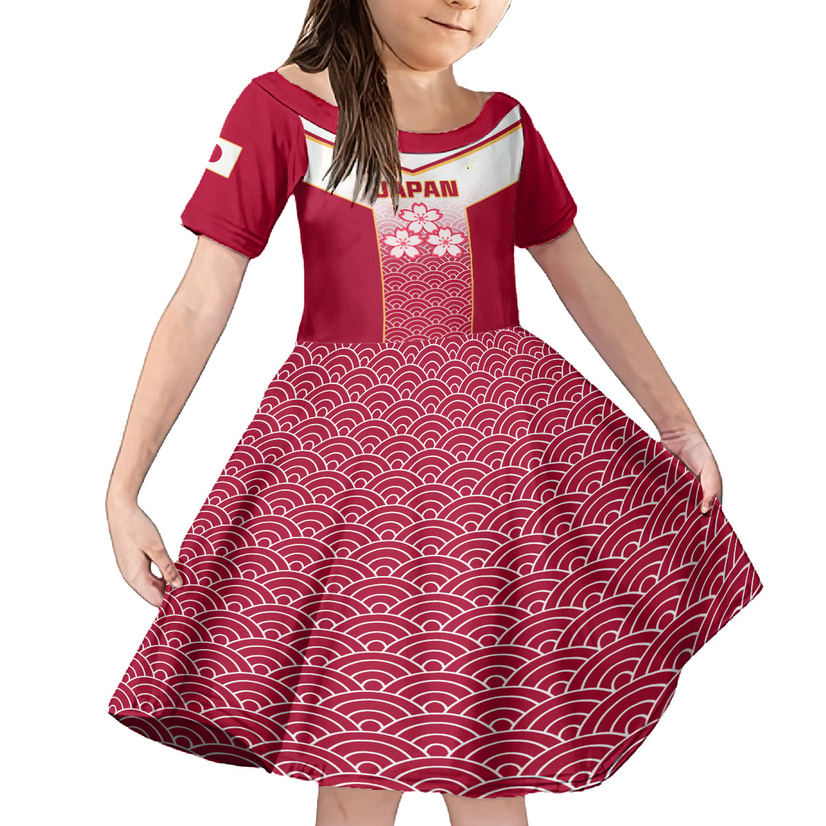 Japan Rugby Kid Short Sleeve Dress Brave Blossoms Japanese Motif Pattern - Wonder Print Shop
