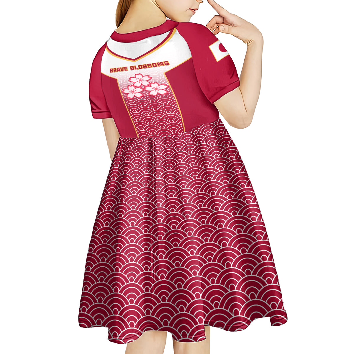 Japan Rugby Kid Short Sleeve Dress Brave Blossoms Japanese Motif Pattern - Wonder Print Shop