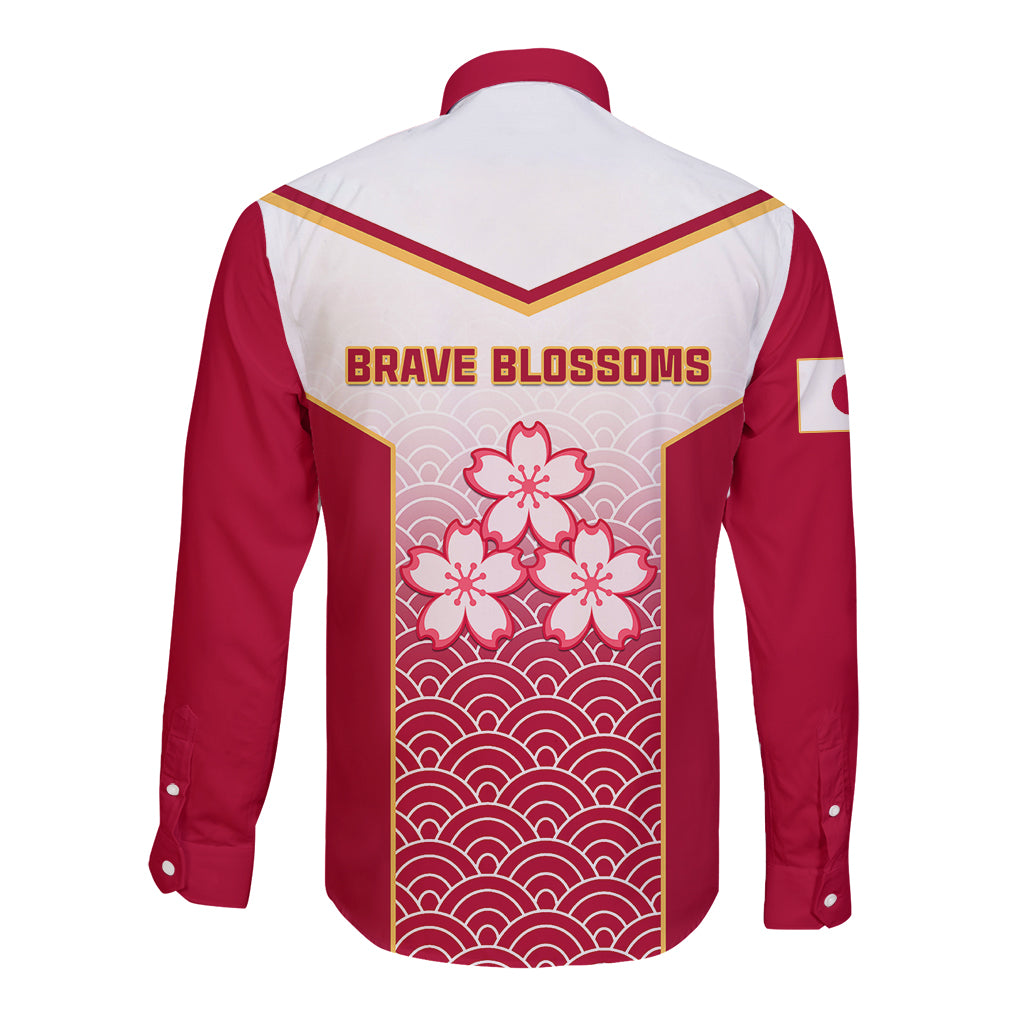 Japan Rugby Long Sleeve Button Shirt Brave Blossoms Japanese Motif Pattern - Wonder Print Shop