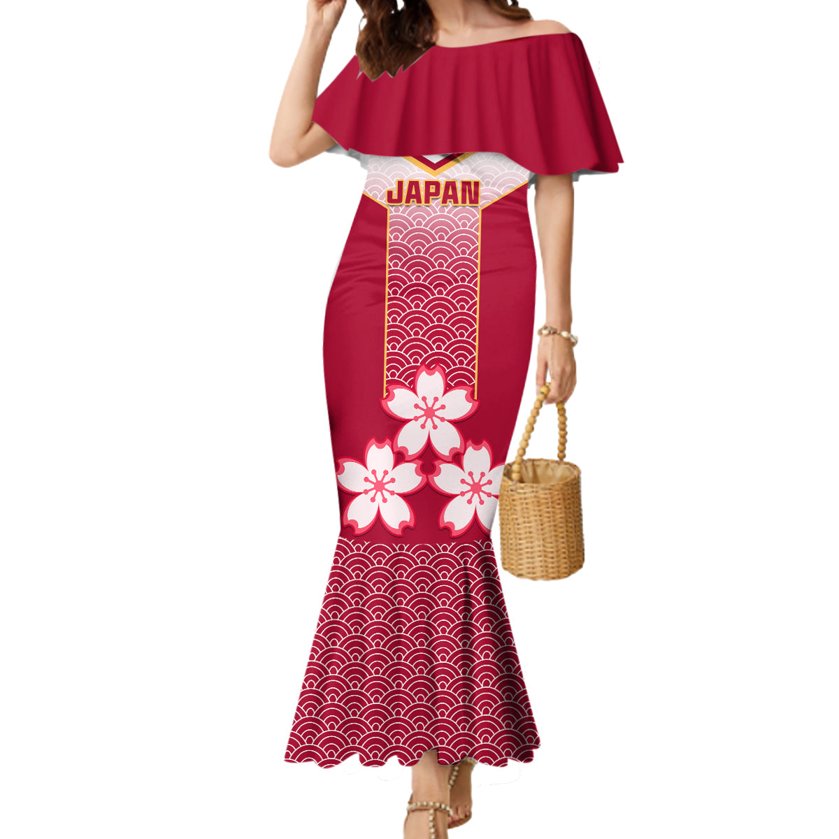 Japan Rugby Mermaid Dress Brave Blossoms Japanese Motif Pattern - Wonder Print Shop
