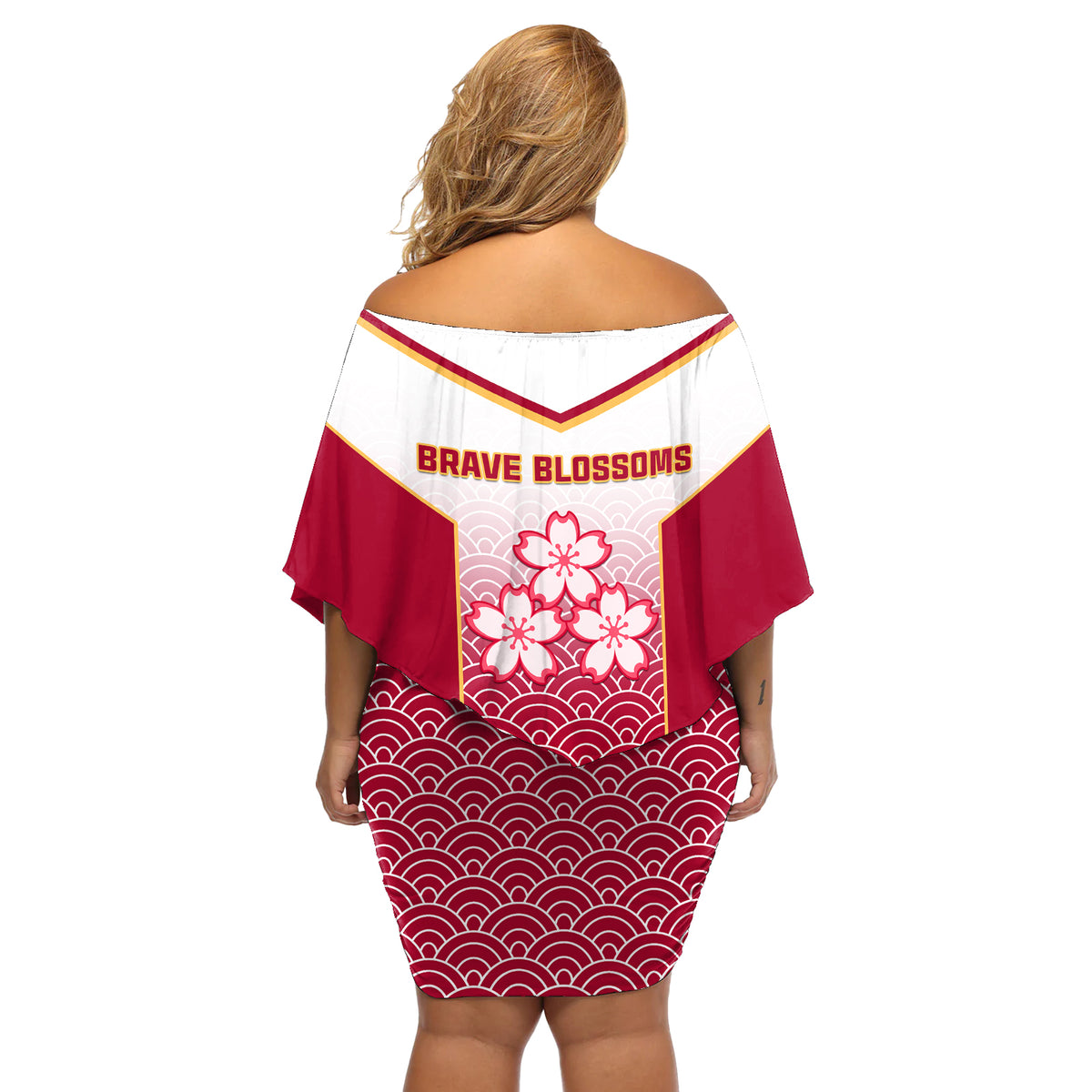 Japan Rugby Off Shoulder Short Dress Brave Blossoms Japanese Motif Pattern - Wonder Print Shop