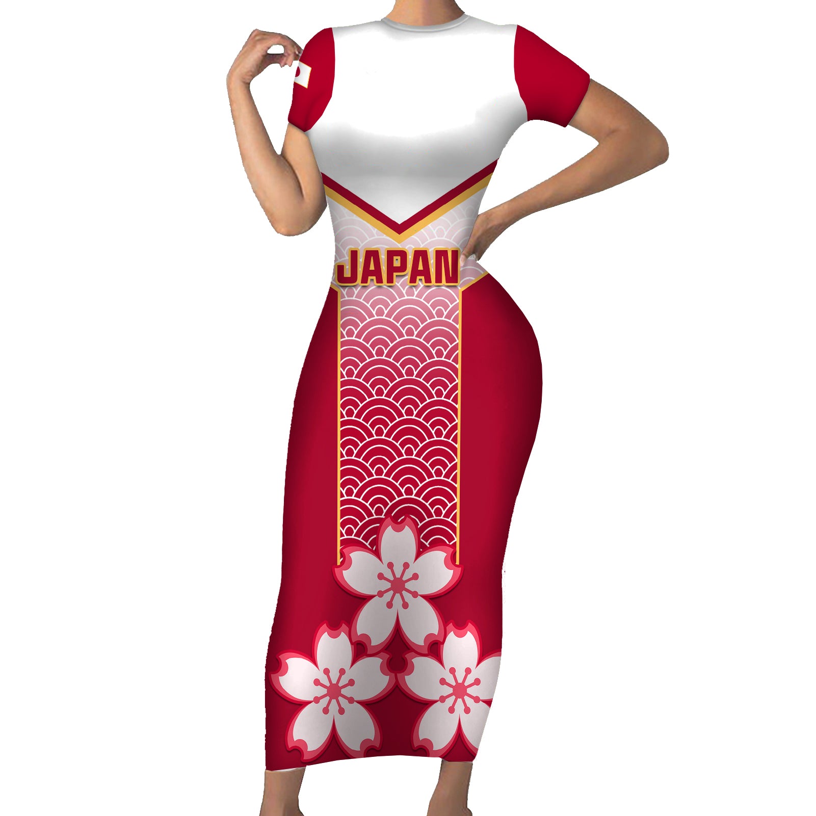 Japan Rugby Short Sleeve Bodycon Dress Brave Blossoms Japanese Motif Pattern - Wonder Print Shop