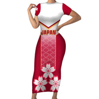 Japan Rugby Short Sleeve Bodycon Dress Brave Blossoms Japanese Motif Pattern - Wonder Print Shop