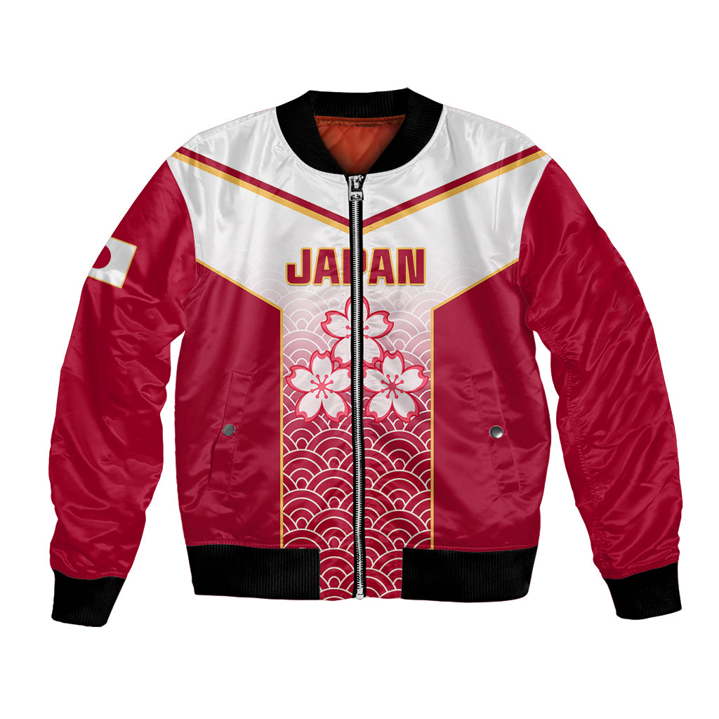 Custom Japan Rugby Bomber Jacket Brave Blossoms Japanese Motif Pattern - Wonder Print Shop