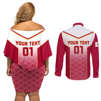 Custom Japan Rugby Couples Matching Off Shoulder Short Dress and Long Sleeve Button Shirts Brave Blossoms Japanese Motif Pattern - Wonder Print Shop