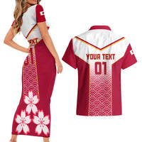 Custom Japan Rugby Couples Matching Short Sleeve Bodycon Dress and Hawaiian Shirt Brave Blossoms Japanese Motif Pattern - Wonder Print Shop