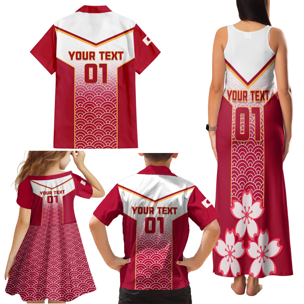 Custom Japan Rugby Family Matching Tank Maxi Dress and Hawaiian Shirt Brave Blossoms Japanese Motif Pattern - Wonder Print Shop