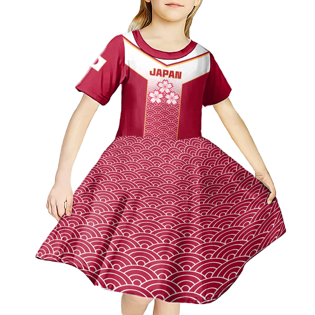 Custom Japan Rugby Kid Short Sleeve Dress Brave Blossoms Japanese Motif Pattern - Wonder Print Shop