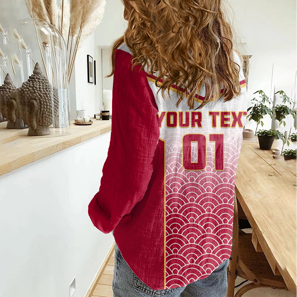 Custom Japan Rugby Women Casual Shirt Brave Blossoms Japanese Motif Pattern - Wonder Print Shop