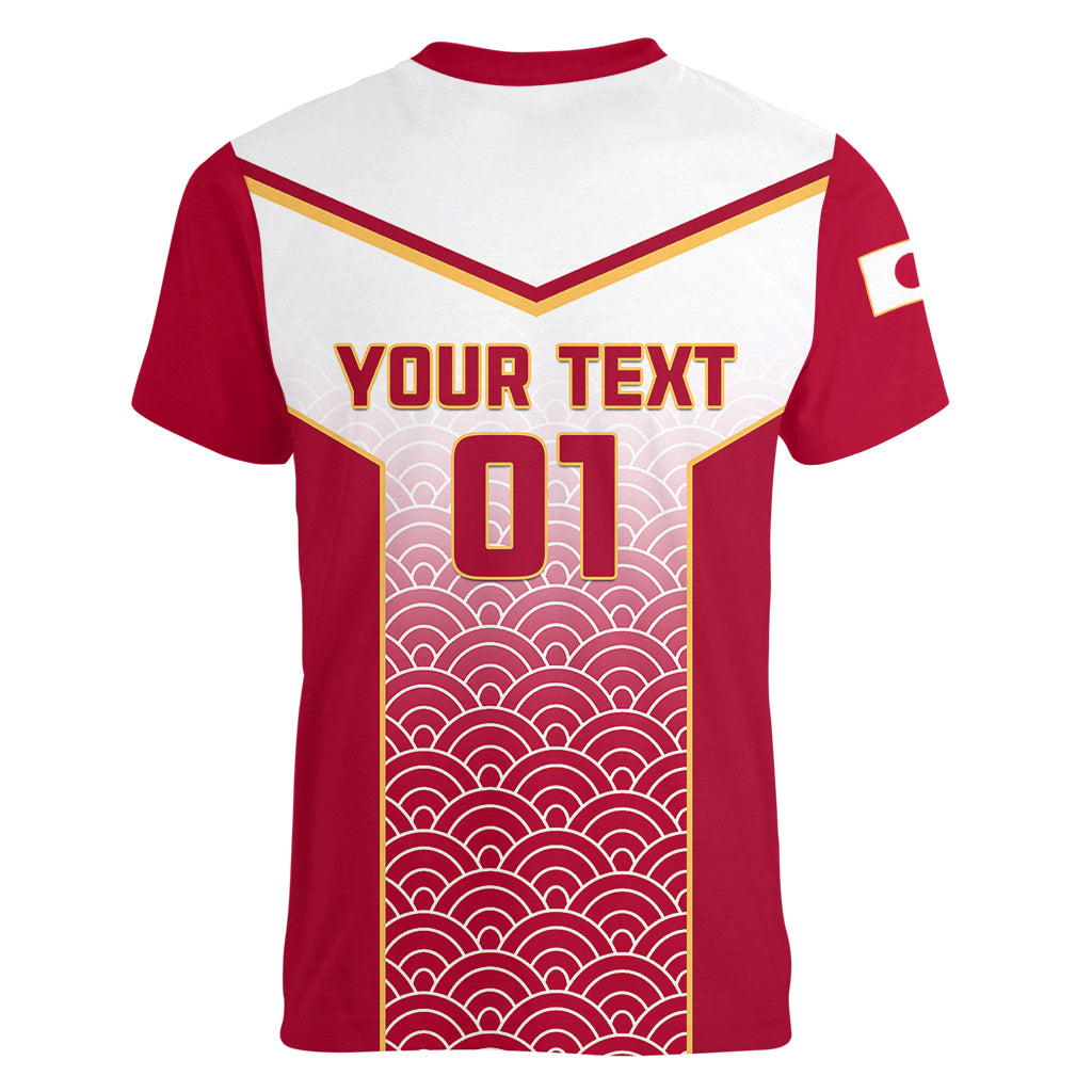 Custom Japan Rugby Women V Neck T Shirt Brave Blossoms Japanese Motif Pattern - Wonder Print Shop