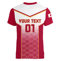 Custom Japan Rugby Women V Neck T Shirt Brave Blossoms Japanese Motif Pattern - Wonder Print Shop