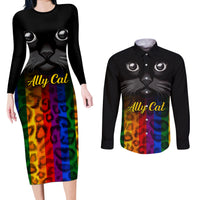 Personalised Ally Cat Couples Matching Long Sleeve Bodycon Dress and Long Sleeve Button Shirts 2023 National Coming Out Day - Wonder Print Shop