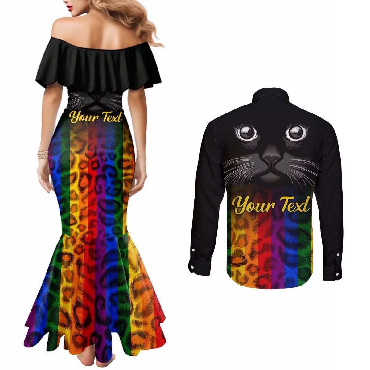 personalised-ally-cat-couples-matching-mermaid-dress-and-long-sleeve-button-shirts-2023-national-coming-out-day