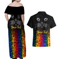 Personalised Ally Cat Couples Matching Off Shoulder Maxi Dress and Hawaiian Shirt 2023 National Coming Out Day - Wonder Print Shop