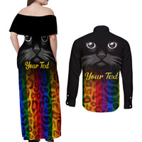Personalised Ally Cat Couples Matching Off Shoulder Maxi Dress and Long Sleeve Button Shirts 2023 National Coming Out Day - Wonder Print Shop