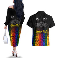 Personalised Ally Cat Couples Matching Off The Shoulder Long Sleeve Dress and Hawaiian Shirt 2023 National Coming Out Day - Wonder Print Shop