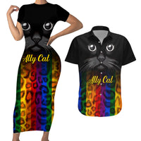 Personalised Ally Cat Couples Matching Short Sleeve Bodycon Dress and Hawaiian Shirt 2023 National Coming Out Day - Wonder Print Shop