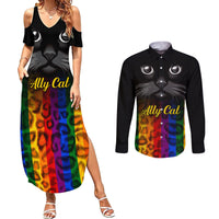 Personalised Ally Cat Couples Matching Summer Maxi Dress and Long Sleeve Button Shirts 2023 National Coming Out Day - Wonder Print Shop