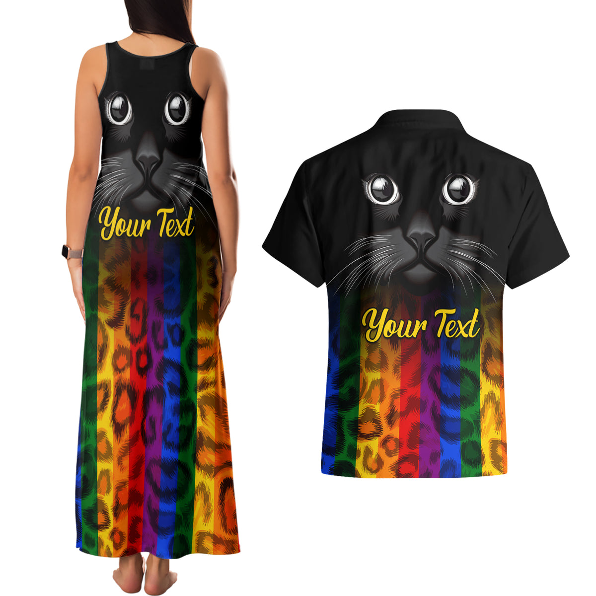 Personalised Ally Cat Couples Matching Tank Maxi Dress and Hawaiian Shirt 2023 National Coming Out Day - Wonder Print Shop