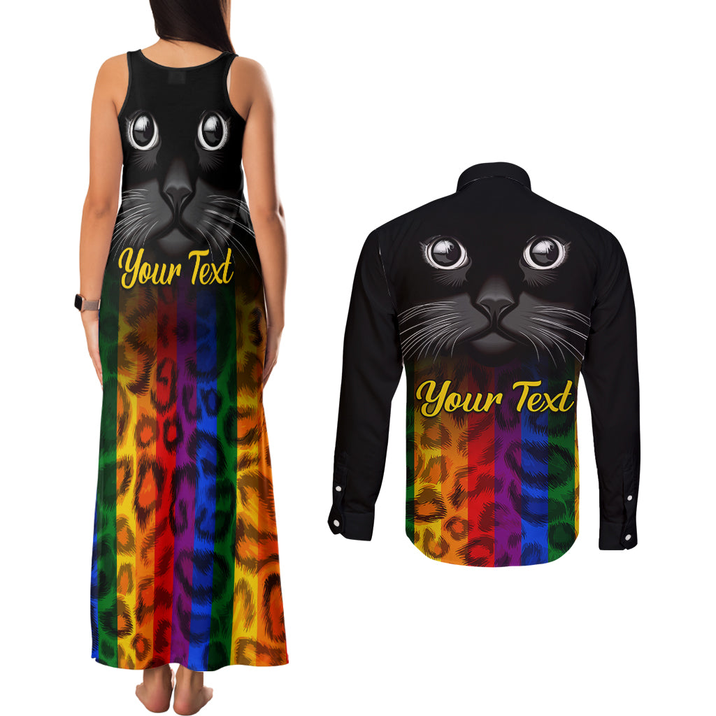 Personalised Ally Cat Couples Matching Tank Maxi Dress and Long Sleeve Button Shirts 2023 National Coming Out Day - Wonder Print Shop