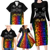 Personalised Ally Cat Family Matching Long Sleeve Bodycon Dress and Hawaiian Shirt 2023 National Coming Out Day - Wonder Print Shop