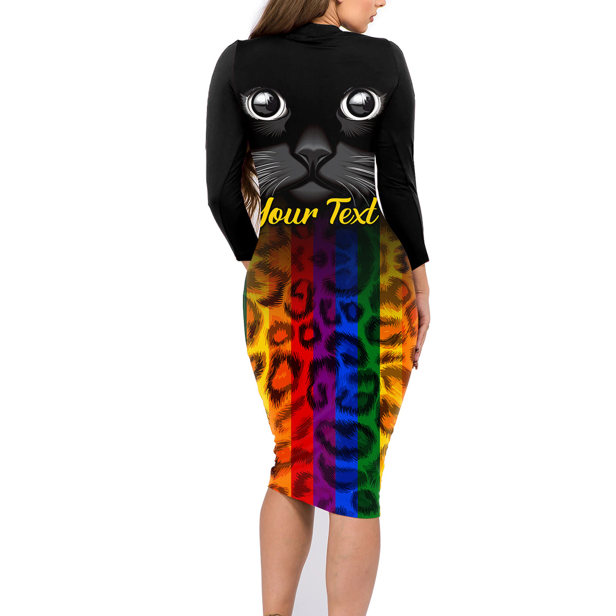 Personalised Ally Cat Family Matching Long Sleeve Bodycon Dress and Hawaiian Shirt 2023 National Coming Out Day - Wonder Print Shop