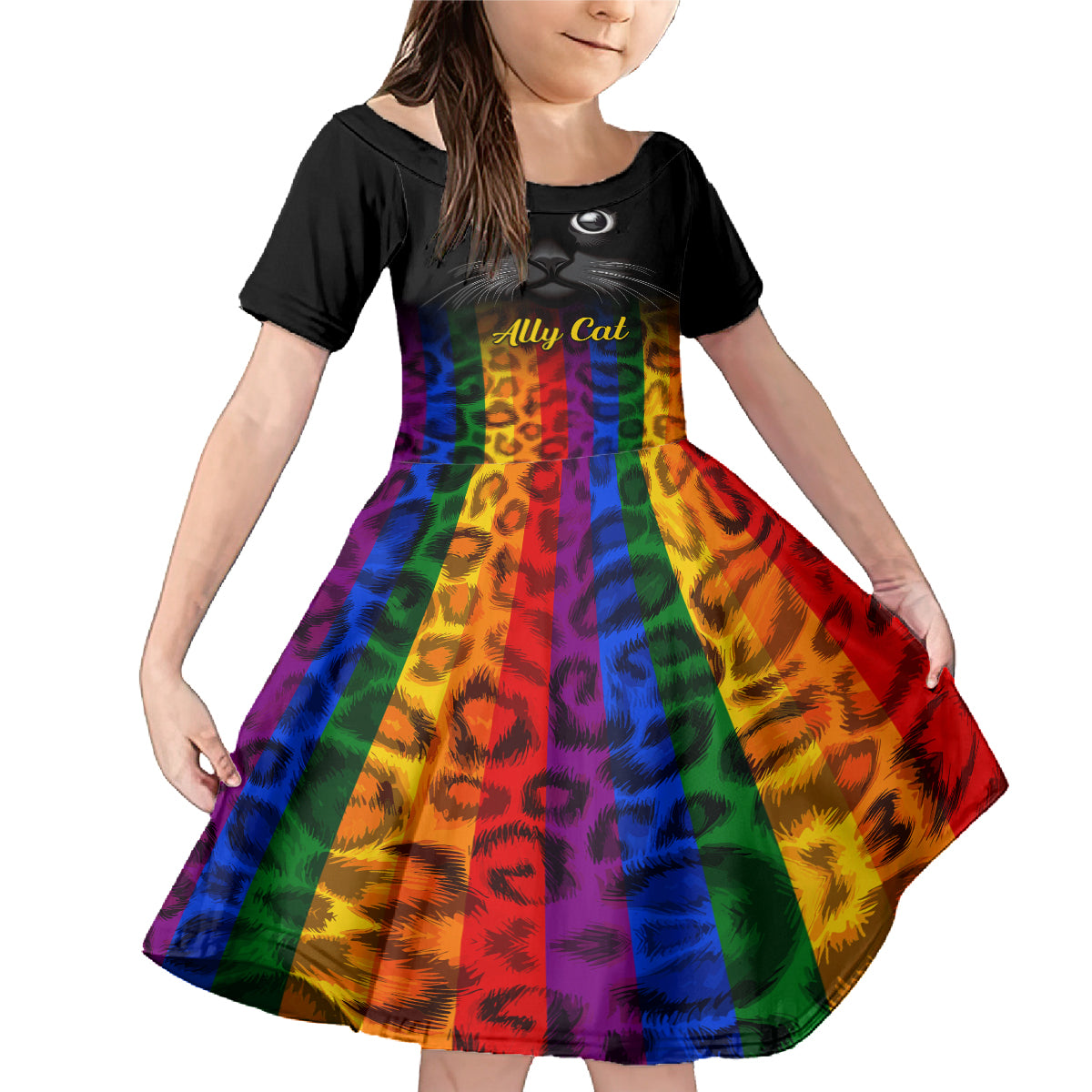 Personalised Ally Cat Family Matching Mermaid Dress and Hawaiian Shirt 2023 National Coming Out Day - Wonder Print Shop