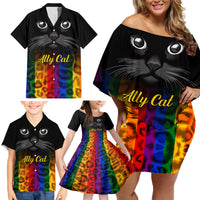 Personalised Ally Cat Family Matching Off Shoulder Short Dress and Hawaiian Shirt 2023 National Coming Out Day - Wonder Print Shop