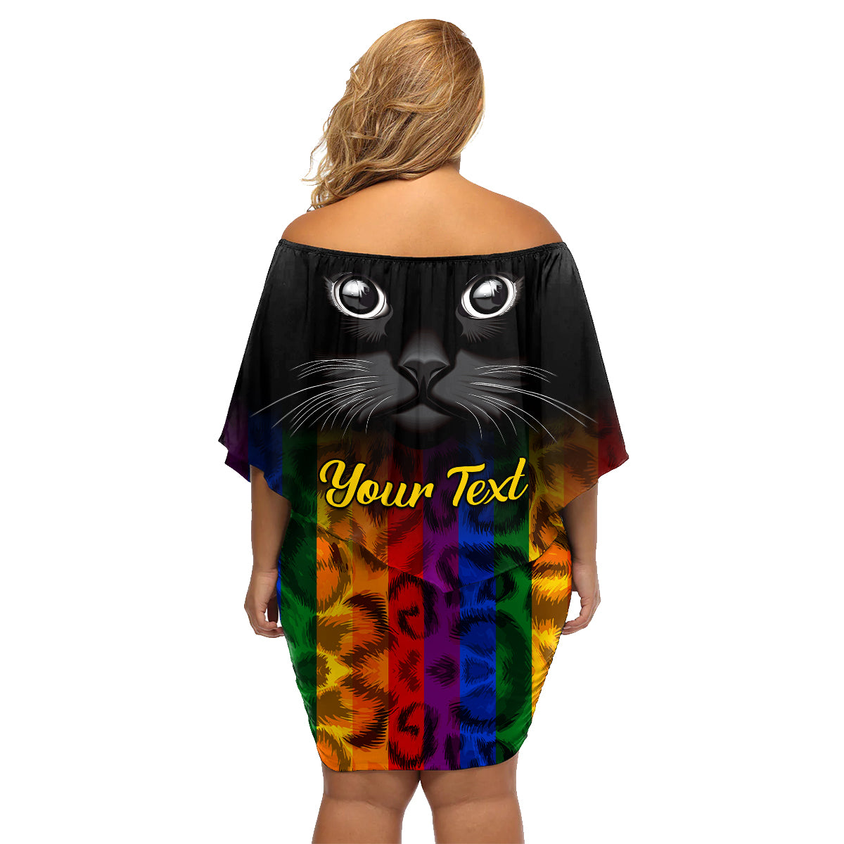 Personalised Ally Cat Family Matching Off Shoulder Short Dress and Hawaiian Shirt 2023 National Coming Out Day - Wonder Print Shop