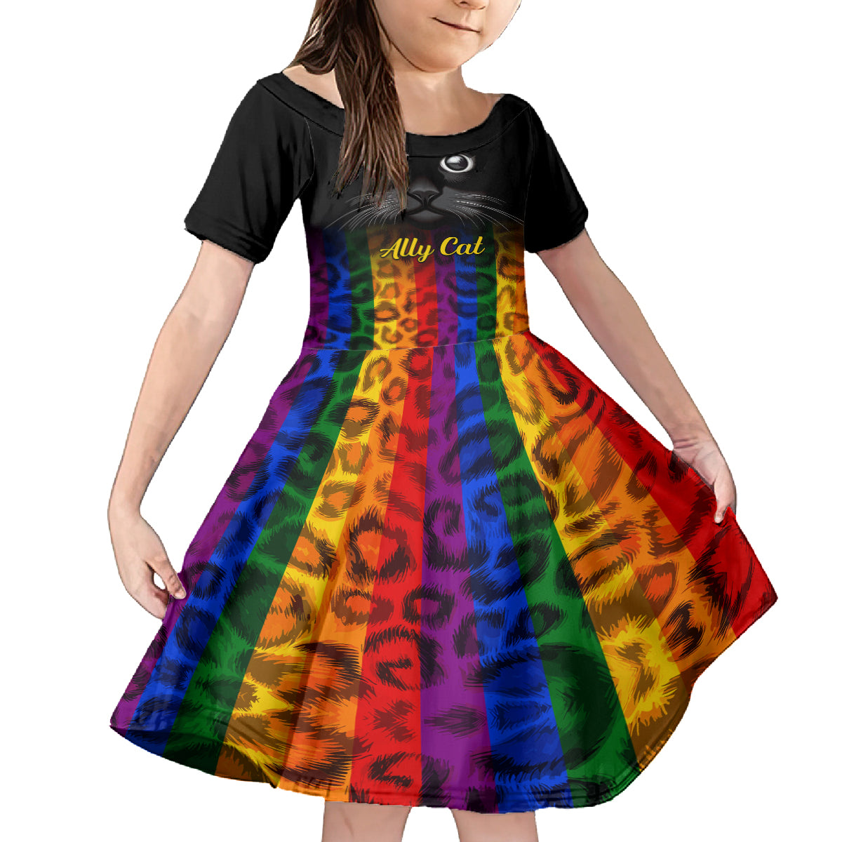Personalised Ally Cat Family Matching Puletasi Dress and Hawaiian Shirt 2023 National Coming Out Day - Wonder Print Shop