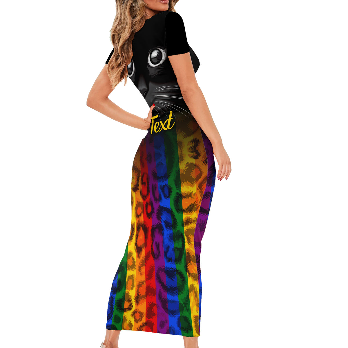 Personalised Ally Cat Family Matching Short Sleeve Bodycon Dress and Hawaiian Shirt 2023 National Coming Out Day - Wonder Print Shop